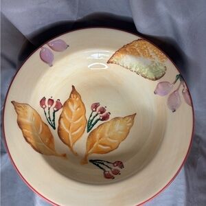 Vintage 1980s Home Made in Italy Wild Berries Hand Painted Dinnerware Bowl Set 2